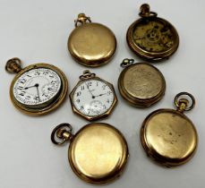 Seven antique gold plated pocket watches