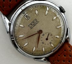 Vintage Fero 15 jewels Doctors watch, 36mm chrome case, textured dial with subsidiary second dial,