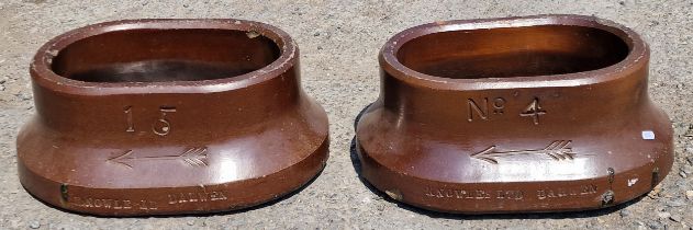 A pair of 19th century salt glazed Golfing divet pots with drainage holes signed Knowles and