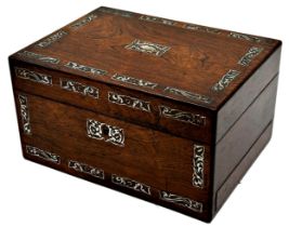 Good quality 18th century rosewood and pearl inlaid dressing box, the hinged lid enclosing a