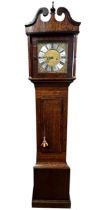 19th century twin train eight day oak and mahogany longcase clock by Simon Thorne of Tiverton, brass