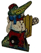 Ex fairground cut steel target in the form of a crocodile in smart dress with push button