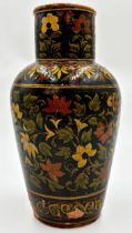 19th Century Spanish glazed terracotta baluster vase with scrolled floral decoration upon a deep