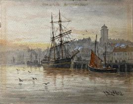 John Davison Liddell (1859-1942) - 'Fish Quay, North Shields, sunset', signed, titled verso,