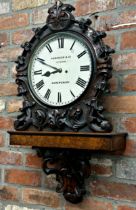 Good quality 19th century carved walnut twin fusee bracket wall clock, by Robinson & Co of