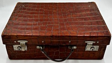 Vintage crocodile leather suitcase by Cuthbertson & Harper of Calcutta, with fitted interior, 15cm