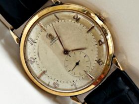 Vintage 18ct Omega Automatic gents watch, 38mm case, champagne dial with gilt hand and numerals,