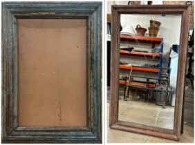 A good decorative Indian teak framed wall mirror with painted and distressed finish, 114 x 85cm
