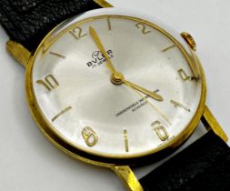 1950s vintage Bvler or Buler 17 jewels yellow metal gents watch, 35mm case, silvered sunburst dial