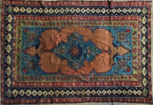 Exceptional quality antique Persian carpet, central blue medallion with floral motifs, L330 x W215cm