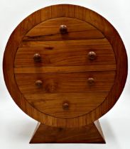 Mid 20th century satinwood table top cabinet of circular form, fitted with four shaped drawers