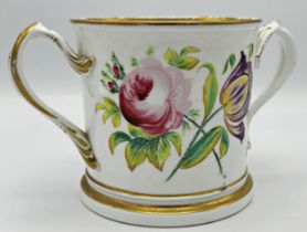 Important 19th century porcelain twin handled mug relating to the abolition of slavery, one side