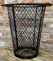 Vintage woven wirework wastepaper bin or log basket, 60cm high 58cm diameter.