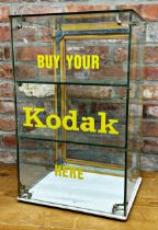 Good vintage table top glass shop display cabinet inscribed 'buy your Kodak here', 61 x 38cm