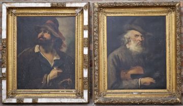 'Giovanni' (19th century school) - Two half length portraits - Italian shepherd and musician, both