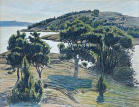 Aron Gerle (1860-1930, Swedish) - Impressionist lakeside landscape, signed, pastel, 44 x 57cm,