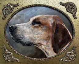 Attributed to John Emms (1843-1912) - bust portrait of a Foxhound, unsigned, oil on board, oval