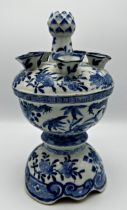 Chinese blue and white porcelain tulip vase, decorated with dragons and foliage, four character mark