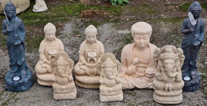 Collection of reconstituted stone garden ornaments in the form of the buddha and Ganesha (8)