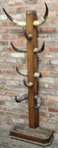 Unusual antique cow horn hat stand, 184cm high