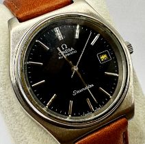 Vintage Omega Automatic Seamaster steel gents watch, 38mm case, black dial silver hands and markers,