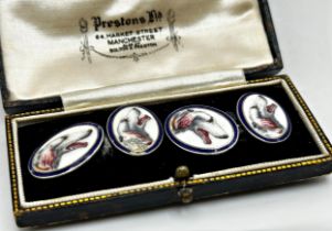 Pair of white metal cufflinks enamelled with Afghan hound heads