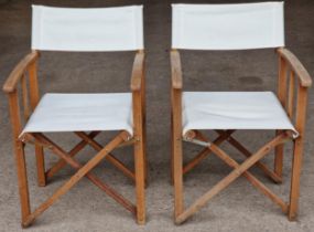 Pair of folding teak directors chairs stamped 'Bentley' , 87cm high