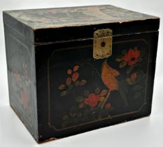 Indian lacquered casket, decorated with birds amidst foliage, 29 x 35cm