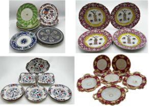 Large collection of various ironstone plates to include a Booths desert service decorated with birds