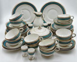 19th century Worcester porcelain part tea and dinner service, with turquoise and gilt boarders,