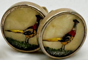 Pair of Stratton Essex crystal type cufflinks, set with a pheasant