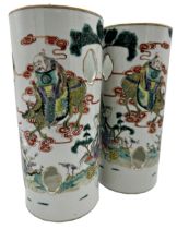 Exceptional quality pair of late 19th century Chinese porcelain cylindrical wig stands painted