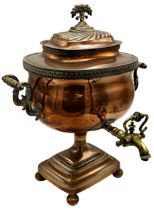 Good quality regency boat shaped baluster copper samovar, 46cm high