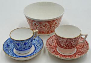 Small quantity of Christopher Dresser patterned porcelain to include slop bowl by Wileman and two