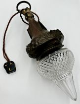 Exceptional quality French bronzed hobnail cut glass pendant lamp, 47cm high.