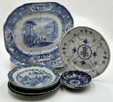 Four antique Chinese blue and white porcelain cabinet plates, three Nanking cargo and a further