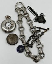 Mixed silver to include '935' silver half hunter pocket watch, two silver chains, a novelty '925'