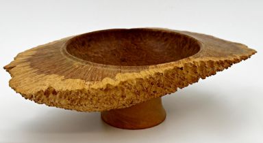 Peter Sawyer - York Gum Burl wooden pedestal bowl, 11cm high x 36cm long