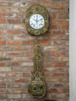 Unusual and impressive Comtoise clock,, 9.5" enamel dial painted with a traveller, inscribed '