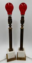 Pair of brass and alabaster Corinthian column table lamps, 35cm high