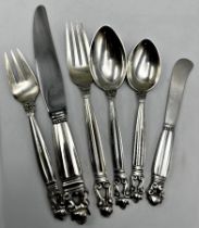 Georg Jensen silver 'Acorn' pattern cutlery set, comprising dessert and tea knife fork and spoon,