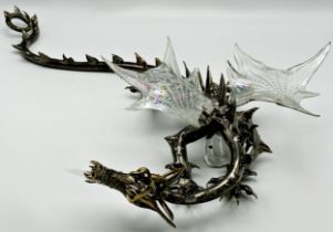 Murano glass dragon with lustre wings and metallic body, 58cm long