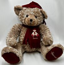 Very large limited edition Harrods plush teddy bear, in winter clothing, Harrods logo to foot