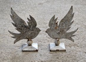 Pair of cast iron finials in the form of flying doves, with white painted finish, H 31cm x W 11cm