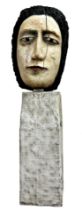 Ana Maria Pacheco (b. 1943, Brazilian) - 'Head', polychrome carved wooden sculpture, on original