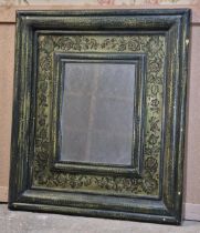 Stepped framed wall mirror with floral decoration and green painted finish, H 122cm x W 106cm