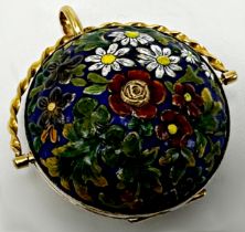 18th century novelty basket shaped gold and enamel pocket watch signed Thuillier, Geneve, chain