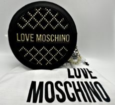 LOVE MOSCHINO Borsa Pu Nero cross body circle bag. Featuring gold-tone hardware, quilted / studded