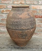 Early 20th century terracotta jar with pressed detail to body, H 56cm x W 40cm x Diameter of top
