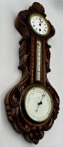 Victorian Pearce of Bristol walnut wall clock barometer, enamel dial to the lever escapement